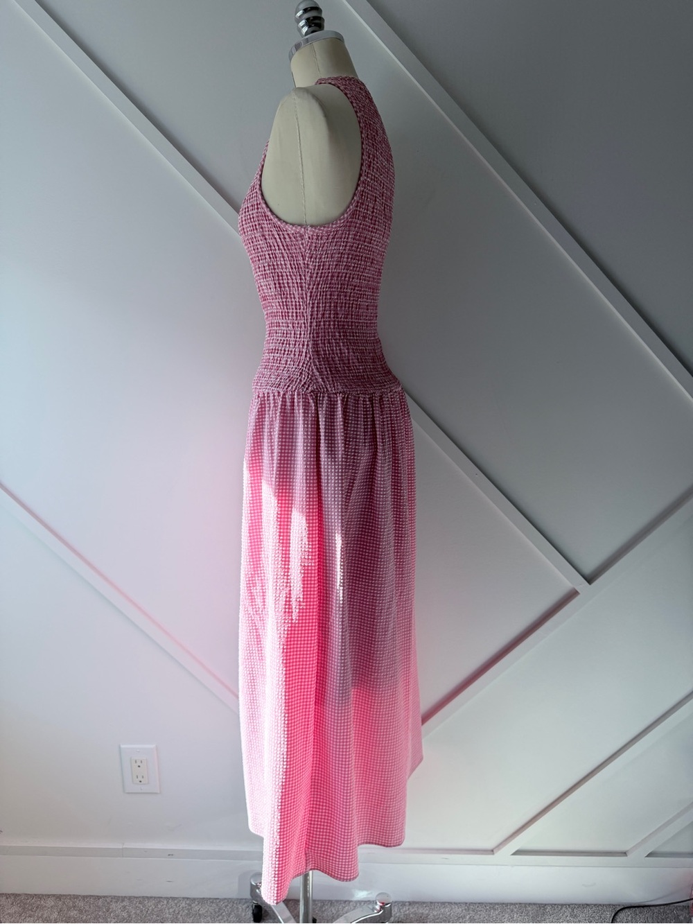 Zara Gingham Smocked Midi Dress Pink White Sz S | Cottagecore Balletcore - Picture 10 of 15